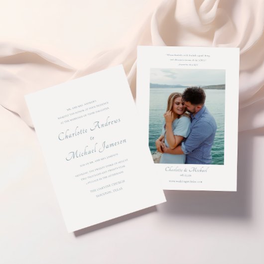 Elegant Script Bijbel Verse Fotobruiloft Kaart