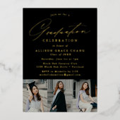 Elegant Script Black 3 Foto Afstudeerfeest Folie Uitnodiging (Voorkant)