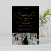 Elegant Script Black 3 Foto Afstudeerfeest Folie Uitnodiging (Staand Voorkant)