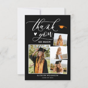 Elegant Script Black 4 Photo Afstuderen Hartelijk  Kaart