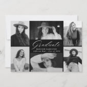 Elegant Script Black 6 Photo Collage Afstuderen Aankondiging (Voorkant)