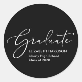 Elegant Script Black Afstuderen Ronde Sticker