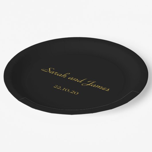 Elegant Script Black and Gold Wedding Party Papieren Bordje (Gekanteld)