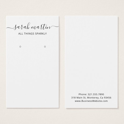 Elegant Script Black and White Earring Holder Card Visitekaartje (Voorkant /achterkant)