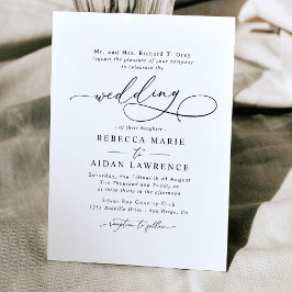 Elegant Script Black and White Minimal Wedding Kaart