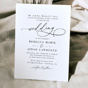 Elegant Script Black and White Minimal Wedding Kaart