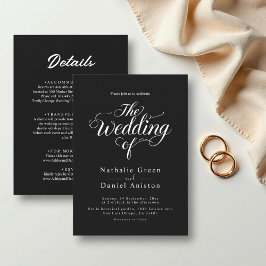 Elegant Script Black and White Minimal Wedding Kaart