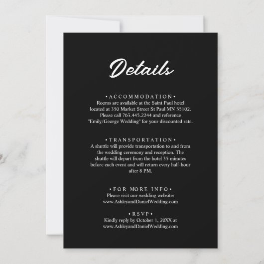 Elegant Script Black and White Minimal Wedding Kaart (Achterkant)