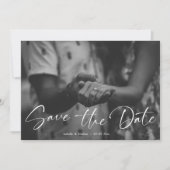 Elegant Script Black and White Photo Wedding Save The Date (Voorkant)