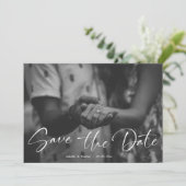Elegant Script Black and White Photo Wedding Save The Date (Staand voorkant)