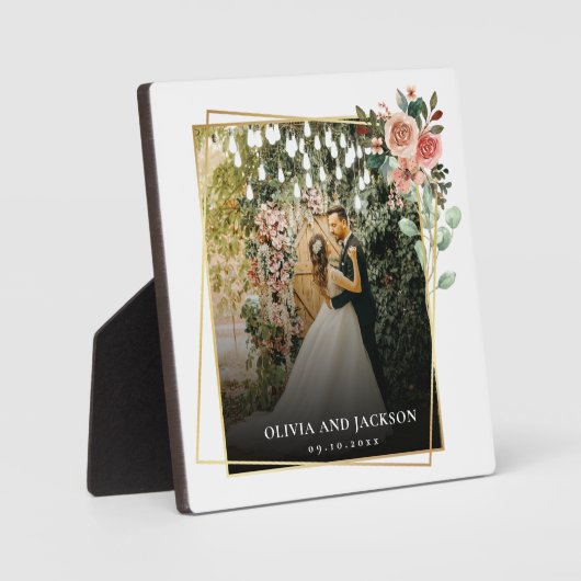 Elegant Script Black and White Wedding Fotoplaat (Voorkant)