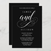 Elegant Script Black and White Wedding Invitation Kaart (Voorkant / Achterkant)