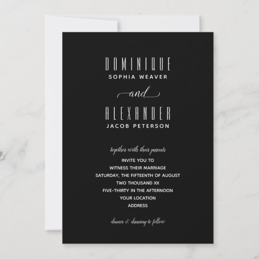 Elegant Script Black and White Wedding Invitations (Voorkant)