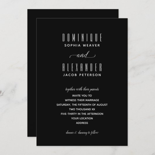 Elegant Script Black and White Wedding Invitations (Voorkant / Achterkant)