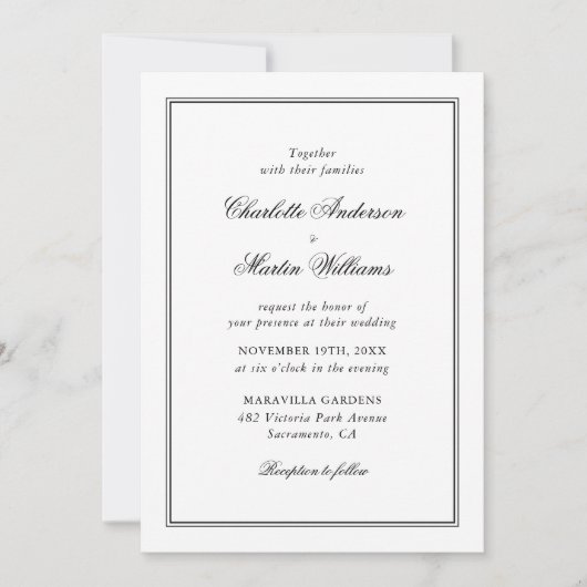Elegant Script Black and White Wedding Kaart (Voorkant)