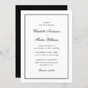 Elegant Script Black and White Wedding Kaart