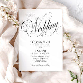 Elegant Script Black and White Wedding Kaart