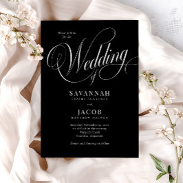 Elegant Script Black and White Wedding Kaart