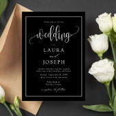 Elegant Script Black and White Wedding Kaart