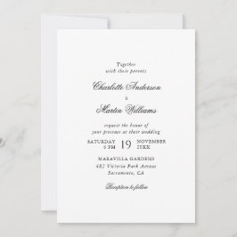 Elegant Script Black and White Wedding Kaart