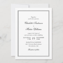 Elegant Script Black and White Wedding Kaart