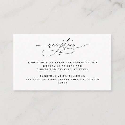 Elegant Script Black and White Wedding Reception Informatiekaartje (Voorkant)