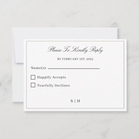 Elegant Script Black and White Wedding RSVP Kaart (Achterkant)