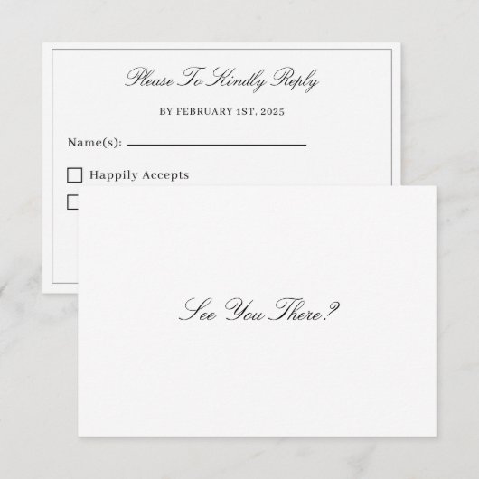 Elegant Script Black and White Wedding RSVP Kaart (Voorkant / Achterkant)