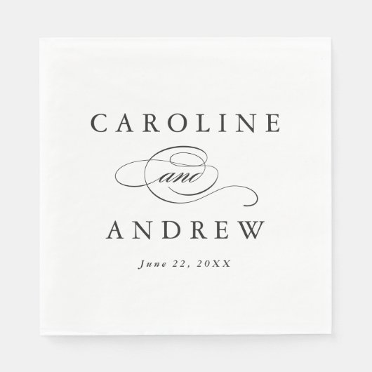 Elegant Script Black and White Wedding Servetten (Voorkant)