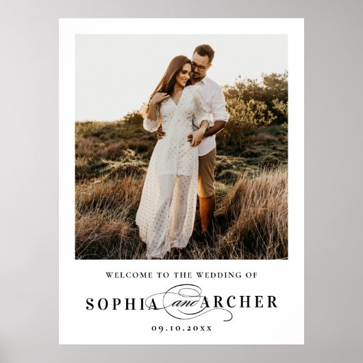 Elegant Script Black and White Wedding Welcome Poster (Voorkant)