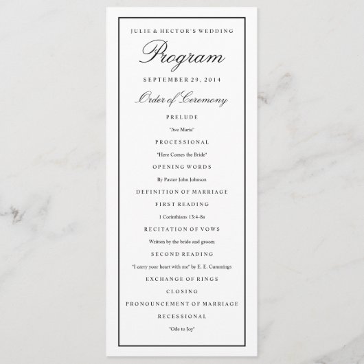 Elegant Script Black Border Wedding Programma Programmakaart (Voorkant)