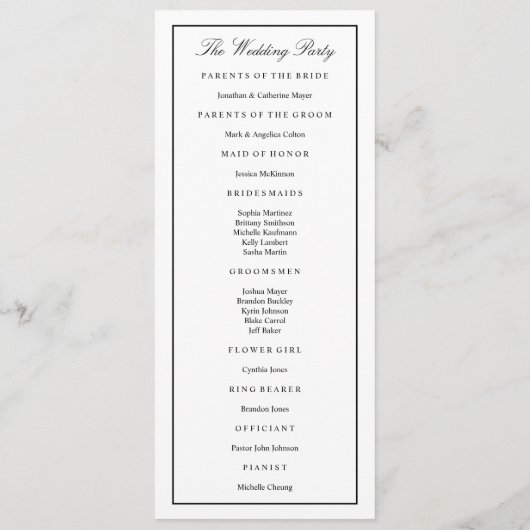 Elegant Script Black Border Wedding Programma Programmakaart (Achterkant)