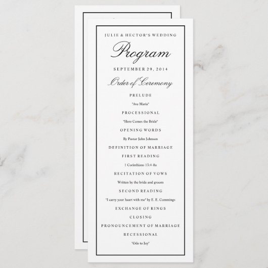 Elegant Script Black Border Wedding Programma Programmakaart (Voorkant / Achterkant)