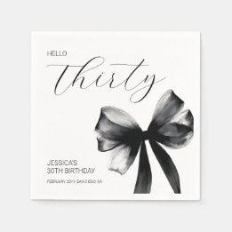Elegant Script Black Bow 30th Birthday Party Servet