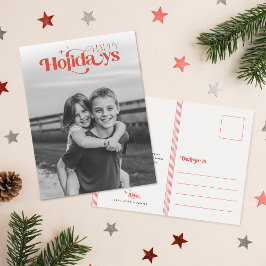Elegant Script Black Children Photo Christmas Feestdagenkaart