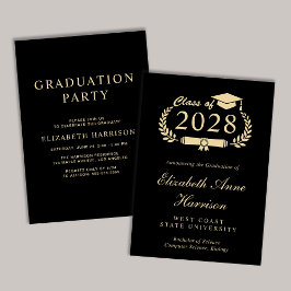 Elegant Script Black College Graduparty Kaart