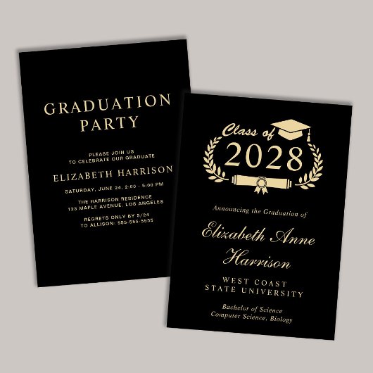 Elegant Script Black College Graduparty Kaart