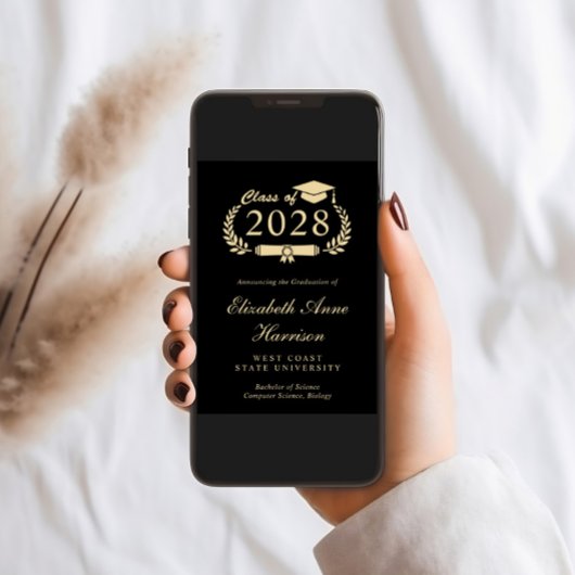 Elegant Script Black College Graduparty Kaart