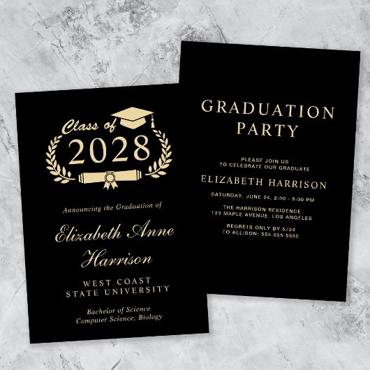 Elegant Script Black College Graduparty Kaart