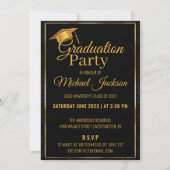 Elegant Script Black Confetti Graduparty Kaart (Voorkant)