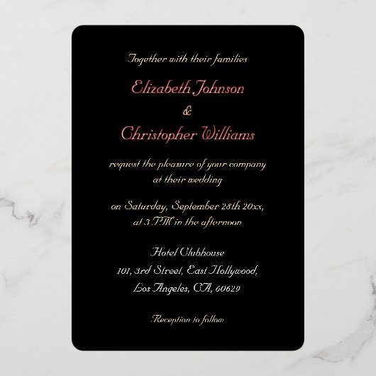 Elegant Script Black Custom Weddenschap Roos Gold Folie Uitnodiging (Voorkant)