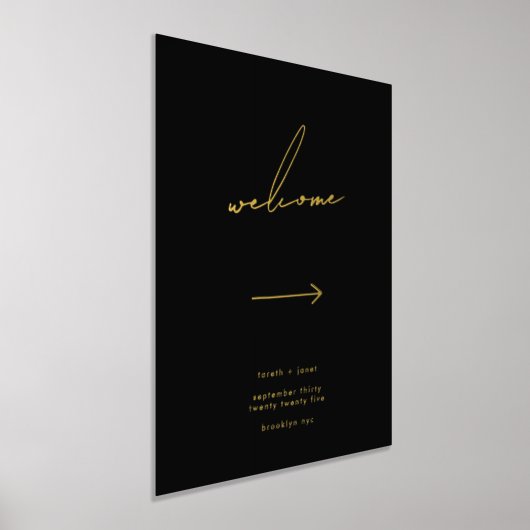 Elegant Script Black Direction Welkom Gold Folie Afdrukken (Laagn)