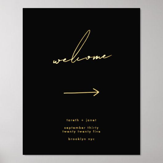 Elegant Script Black Direction Welkom Gold Folie Afdrukken (Voorkant)
