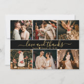 Elegant Script Black en Gold 6 Photo Collage Bedankkaart (Voorkant)