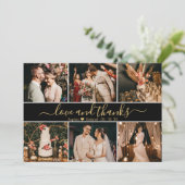 Elegant Script Black en Gold 6 Photo Collage Bedankkaart (Staand voorkant)