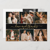 Elegant Script Black en Gold 6 Photo Collage Bedankkaart (Voorkant / Achterkant)
