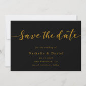 Elegant Script Black en Gold QR Code Weddenschap Save The Date (Voorkant)