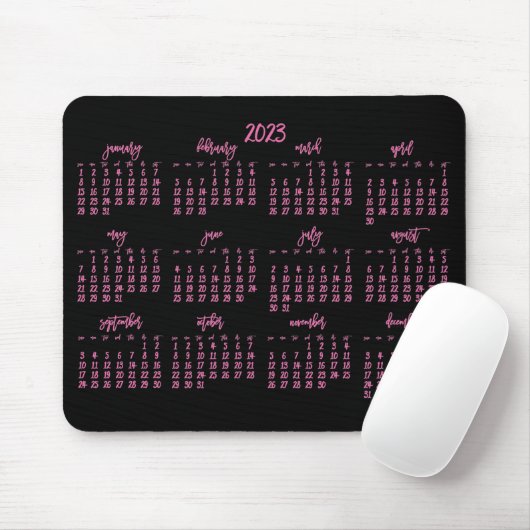 Elegant Script Black en Roze Agenda 2023 Muismat (Met muis)