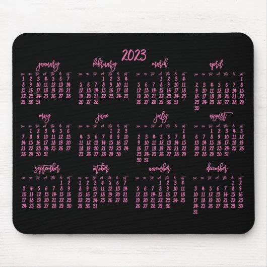 Elegant Script Black en Roze Agenda 2023 Muismat (Voorkant)