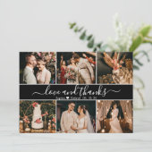 Elegant Script Black en White 6 Photo Collage Bedankkaart (Staand voorkant)